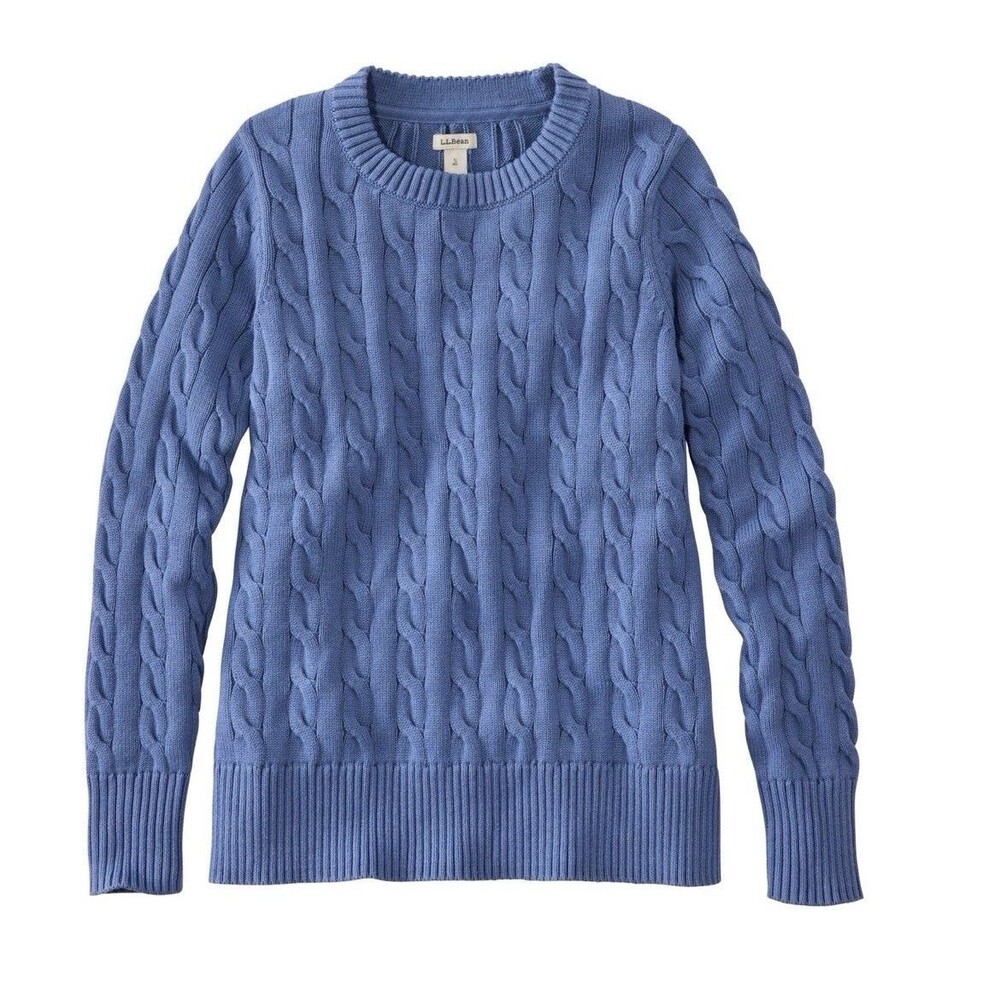 LL Bean Cable Knit Crewneck Sweater Blue Preppy Navy Blue Womens Sz M